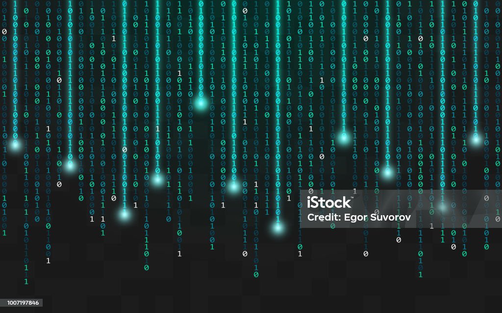 Binary Background Running Bright Code With Lights Falling Digits On ...