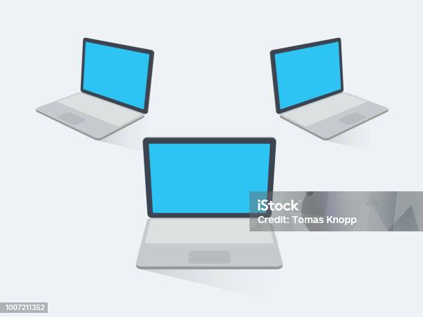 3d Flat Laptops With Blank Screens And Transparent Shadows Stock Illustration - Download Image Now