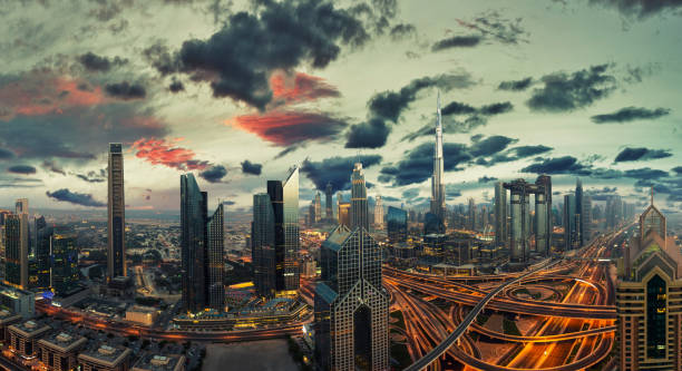 istock Dubai sunset panoramic view of downtown 1007214234