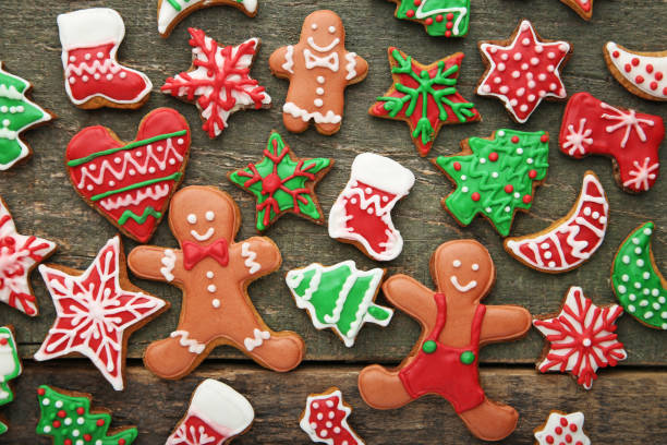 istock Christmas gingerbread cookies on grey wooden table 1007220944