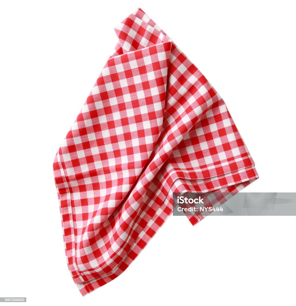Red checkered clothes isolated. Red checkered clothes isolated.Picnic towel. Napkin Stock Photo