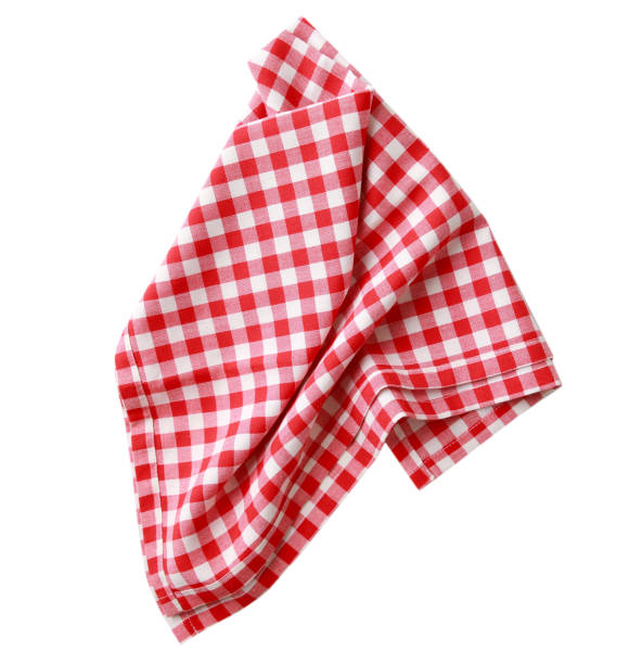 red checkered clothes isolated. - napkin imagens e fotografias de stock