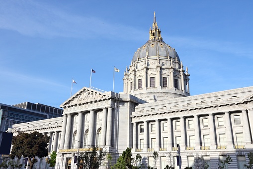 San Francisco City Hall building in California. Beaux Arts architecture style.