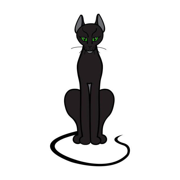 A black cat with green eyes. Halloween. Love for animals. Isolated on white. A black cat with green eyes. Halloween. Love for animals. Isolated on white. Illustration. Vector. domestic cat greece stock illustrations