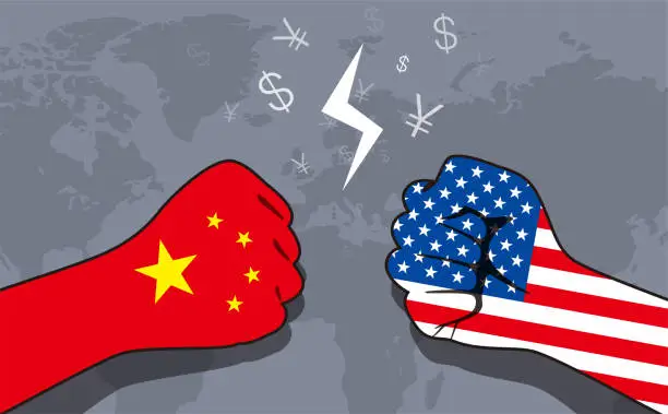 Vector illustration of Conflict between US and China, business war