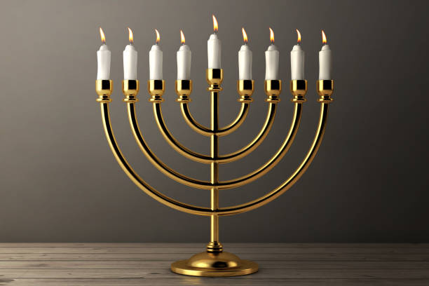 istock Retro Golden Hanukkah Menorah with Burning Candles. 3d Rendering 1007250986