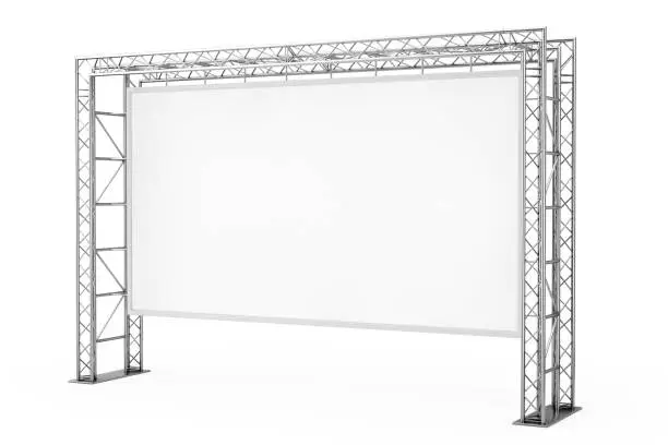 Photo of Blank Advertising Outdoor Banner on Metal Truss Construction System. 3d Rendering