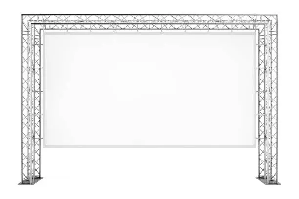 Photo of Blank Advertising Outdoor Banner on Metal Truss Construction System. 3d Rendering