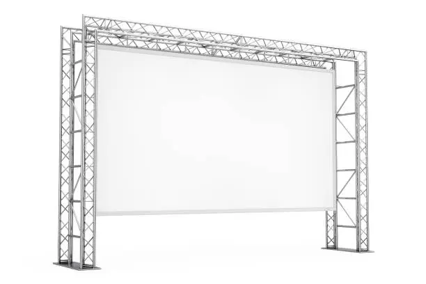 Photo of Blank Advertising Outdoor Banner on Metal Truss Construction System. 3d Rendering