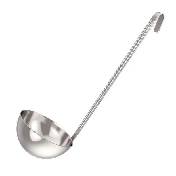Silver Stainless Steel Kitchen Soup Ladle on a white background. 3d Rendering