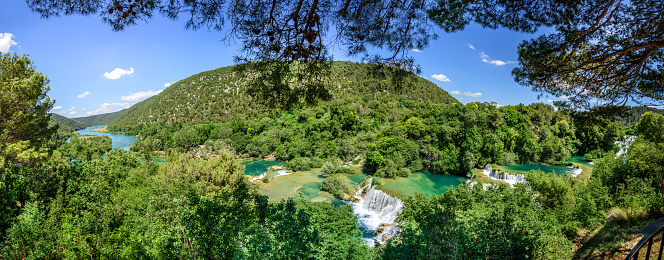 Panoramic View of waterfall in Krka National Park ,one of the Croatian national parks in Sibenik,Croatia.