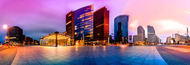 The Potsdammer Platz in Berlin, Germany Skyline of the financial district at the Potsdammer Platz in Berlin, Germany. Panoramic montage with artistic filters applied 360 degree view photos stock pictures, royalty-free photos & images