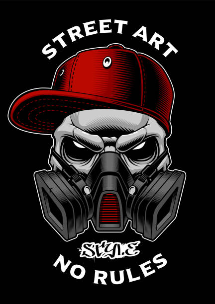 illustrazioni stock, clip art, cartoni animati e icone di tendenza di teschio di graffiti con maschera antigas. - skull dirty insignia grunge