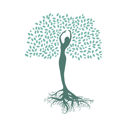 lady become beautiful tree. personal grow,  healing, connection with earth