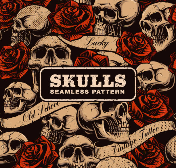 Seamless Background With Skulls Stock Illustration - Download Image Now -  Skull, Rose - Flower, Backgrounds - iStock