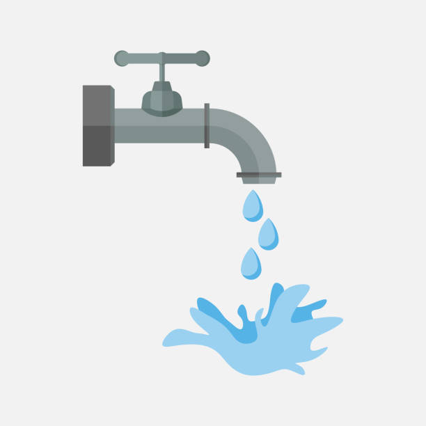 leitungswasser mit tropft wasser, alte armatur, leckage in der wasserpfeife, reparatur-roboter - pipe valve water pipe air valve stock-grafiken, -clipart, -cartoons und -symbole