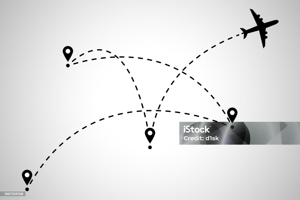 Airplane flight route Airplane flight route in vector Airplane stock vector