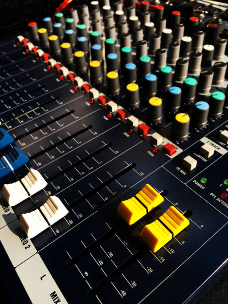 istock Slide the volume control of the audio mixer for studio music. 1007259214