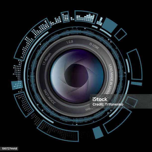 Camera Photo Lens With Hud Interface Stock Illustration - Download Image Now - Camera - Photographic Equipment, Movie Camera, Webcam