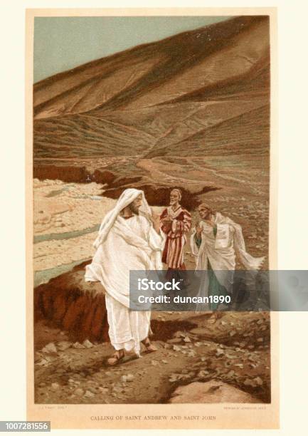 Jesus Calling Saint Andrew And Sain John Stock Illustration - Download Image Now - Jesus Christ, Desert Area, Apostle - Worshipper