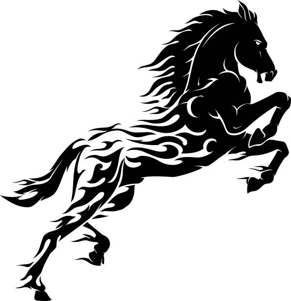 ilustrações, clipart, desenhos animados e ícones de chama o cavalo power - hurdling hurdle vector silhouette