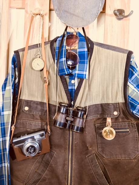 Equipment of an old traveler on a hanger.