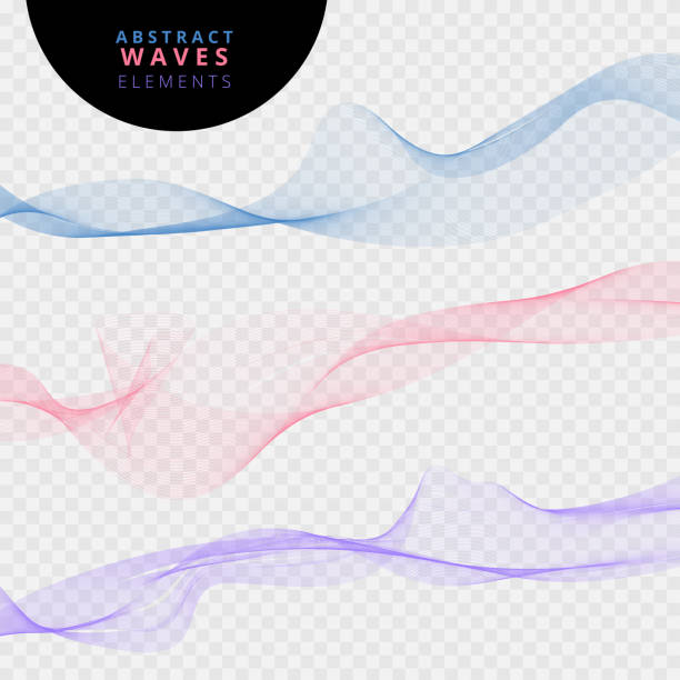 ilustrações de stock, clip art, desenhos animados e ícones de set of abstract lines waves on transparent background. - backgrounds purple abstract softness