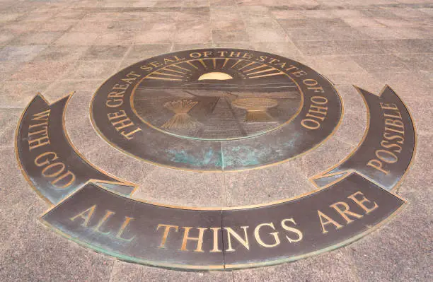 Ohio State Seal on the grounds of the Ohio State Capital in Columbus