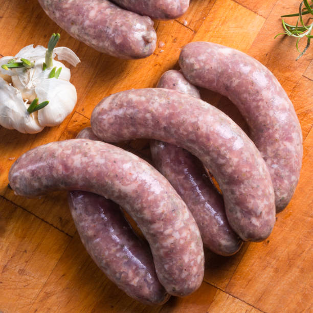 istock Home-made white sausage out pigs and calf meat 1007305596