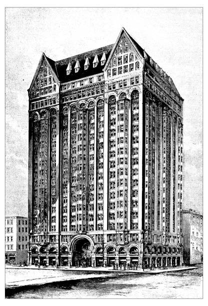 istock Antique scientific engraving illustration: Masonic Temple in Chicago 1007310250
