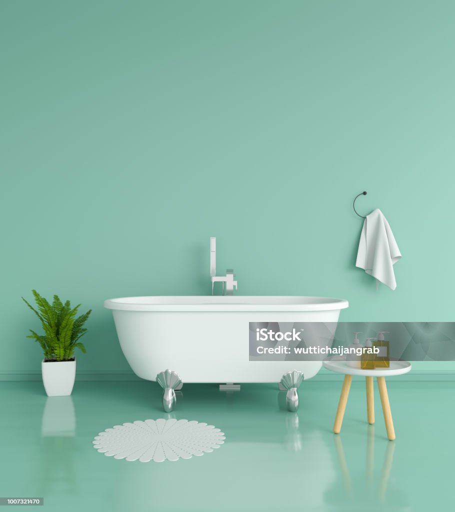 Green bathroom, 3D rendering Green bathroom interior, 3D rendering Bathroom Stock Photo