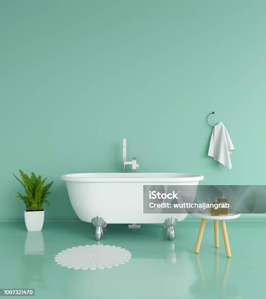 Green Bathroom 3d Rendering Stock Photo - Download Image Now - Bathroom, Bathtub, Three Dimensional