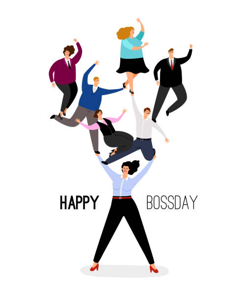 Happy boss day illustration Happy boss day illustration. Energetic leader woman supports business and office employees respect vector illustration boss-day stock illustrations