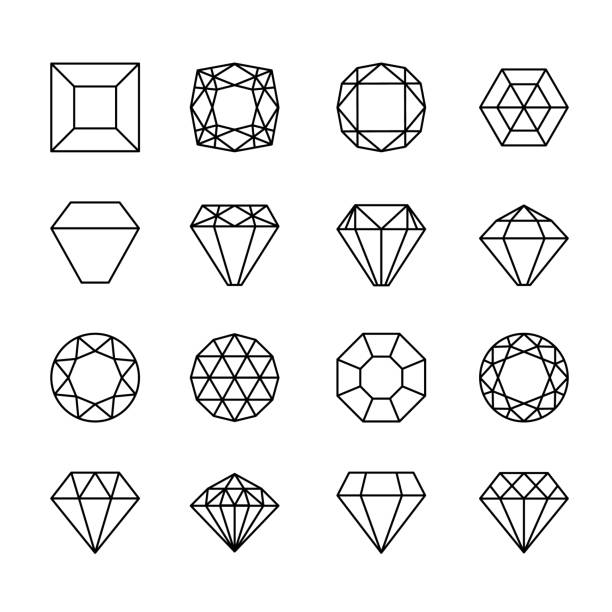 ilustraciones, imágenes clip art, dibujos animados e iconos de stock de iconos de línea joya - gem jewelry hexagon square