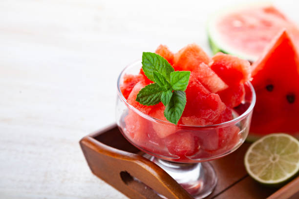 istock Pieces of watermelon and mint in a plate 1007342340
