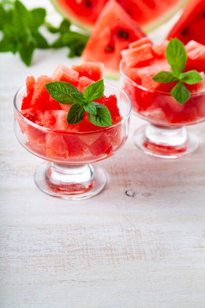 istock Pieces of watermelon and mint in a plate 1007342564