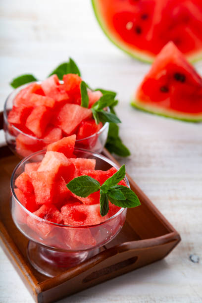 istock Pieces of watermelon and mint in a plate 1007342644