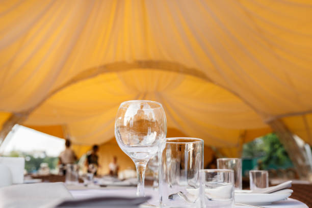 istock empty wine glasses restaurant interior serving, beautifully served wine glasses 1007358092