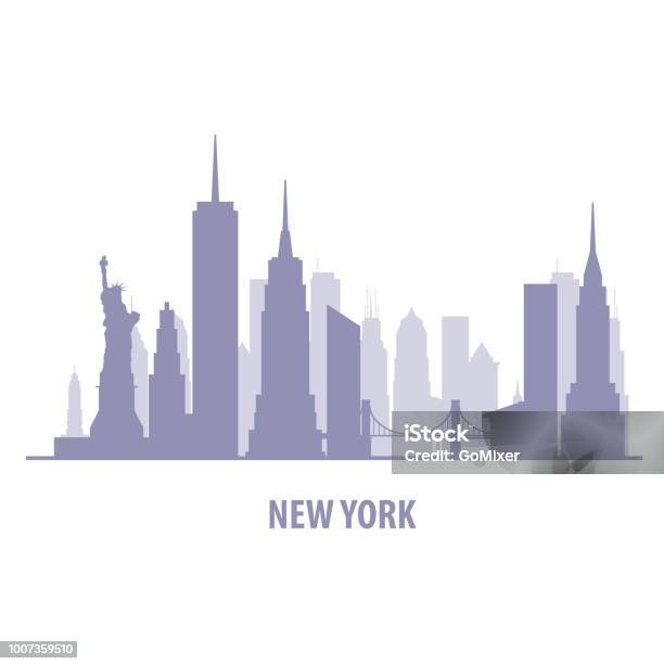 Ilustración de Paisaje Urbano De Nueva York Silueta Del Horizonte De Manhattan y más Vectores Libres de Derechos de Ciudad de Nueva York