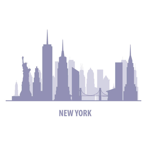illustrazioni stock, clip art, cartoni animati e icone di tendenza di paesaggio urbano di new york - skyline di manhatten silhouette - new york