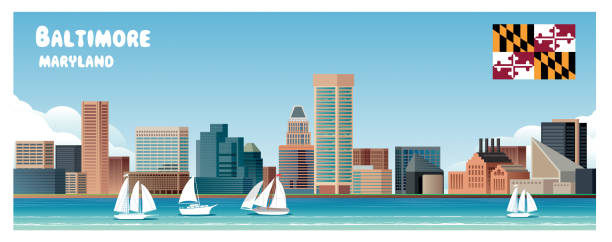 ilustrações de stock, clip art, desenhos animados e ícones de baltimore skyline - baltimore maryland inner harbor skyline