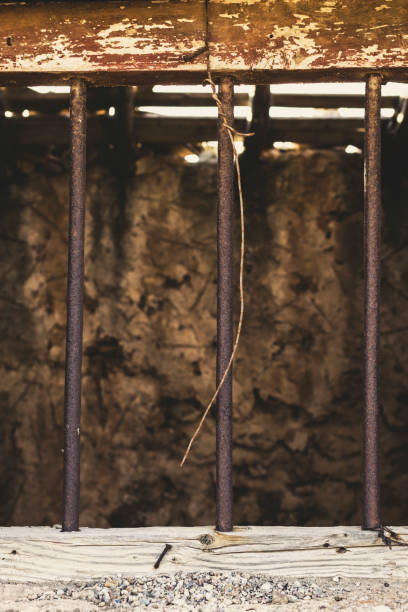 istock Iron bars on window of abandoned stone building 1007373850