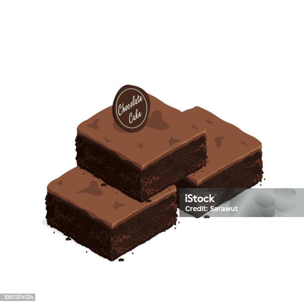 Isometric Brownie Chocolate Cake Vector Stock Illustration - Download Image Now - Fudge, Brownie, Baking
