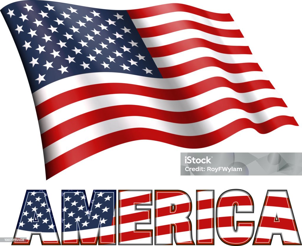 Drapeau américain avec l’Amérique et Stars and Stripes - clipart vectoriel de Drapeau américain libre de droits