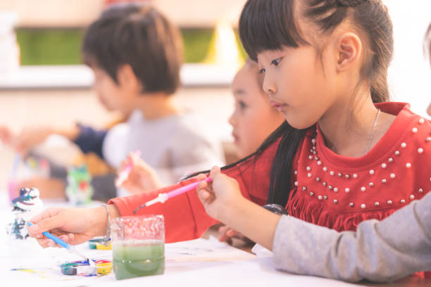 istock Asian girl is drawing in kindergarten art classroom 1007400450