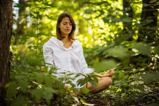 istock Green color resting your mind. Young women. 1007415690