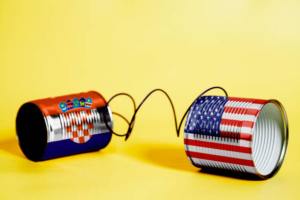 istock tin can phone with USA and Croatia Flag .communication concept 1007430986