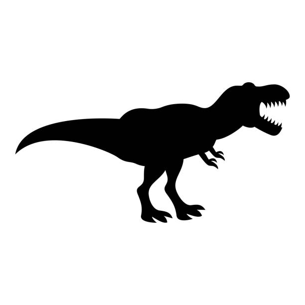 공룡 티라 t 렉스 아이콘 블랙 컬러 일러스트 레이 션 평면 스타일 간단한 이미지 - paleobiology stock illustrations