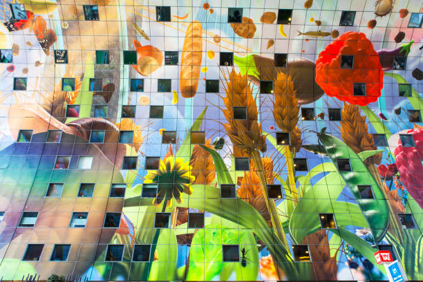Markthal detail, Rotterdam The Markthal is a residential and office building with a market hall underneath, located in Rotterdam. market hall stock pictures, royalty-free photos & images