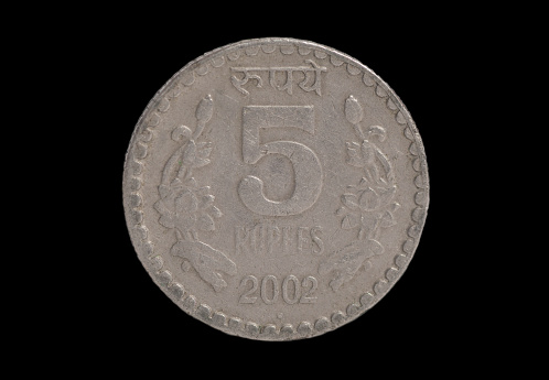 Five Indian Rupee Coin on black background